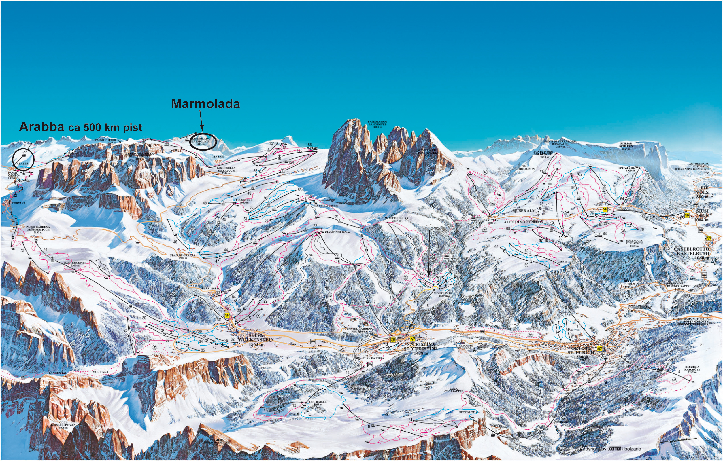 Первый горнолыжный курорт. Selva di Val Gardena Ski Map. Валь Гардена карта трасс. Ортизеи горнолыжный курорт карта. Val Gardena Ski.
